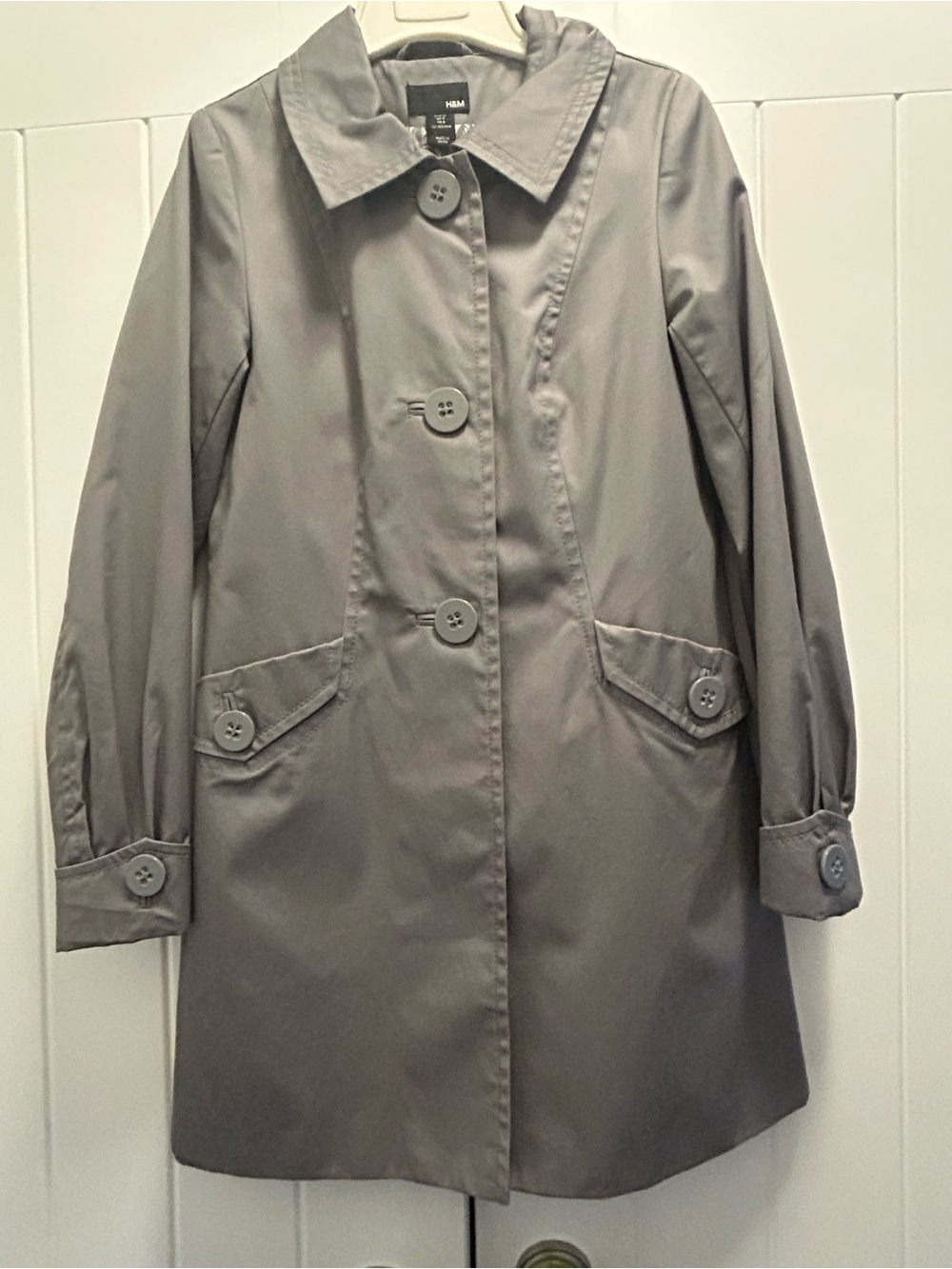 H&M Women's Light Gray Single-Breasted Trench Coat